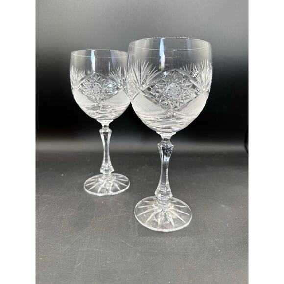 Vintage Bohemia Lead Crystal Wine and Water Goblet Set of 2 - Picture 7 of 8